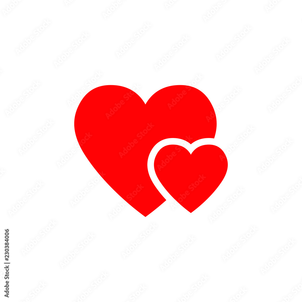 Two hearts icon, vector isolated love red symbol.