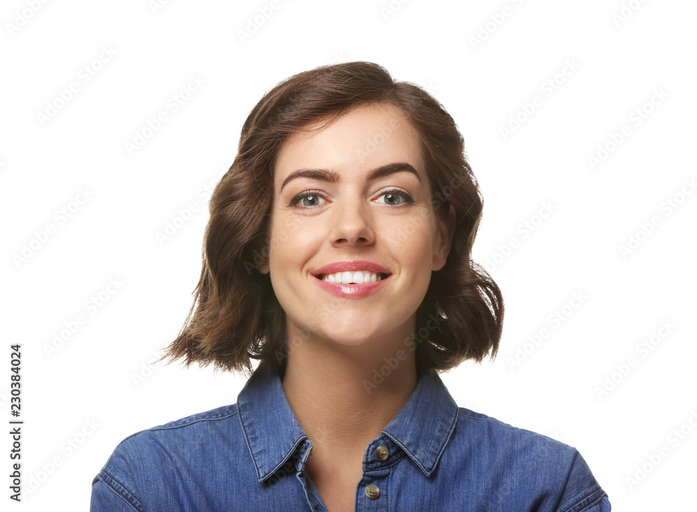 Portrait of beautiful young woman on white background Portrait of beautiful young woman on white background
