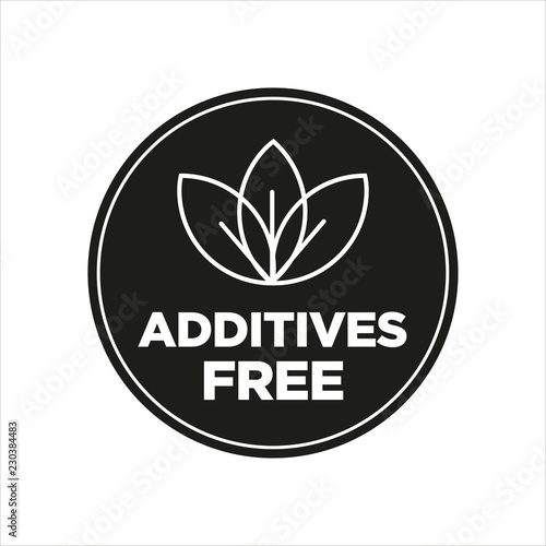 Additives free. Black and white round icon