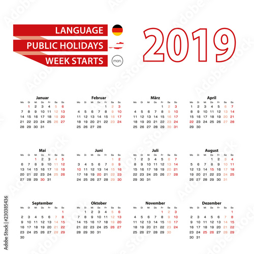 Calendar 2019 in Germany language with public holidays the country of Austria in year 2019.