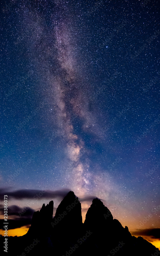 Mliky way over the Tre Cime, Alps Mountain, Dolomites, Italy Mliky way over the Tre Cime, Alps Mountain, Dolomites, Italy