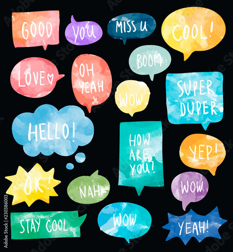 Set of colorful watercolor speech bubbles vector