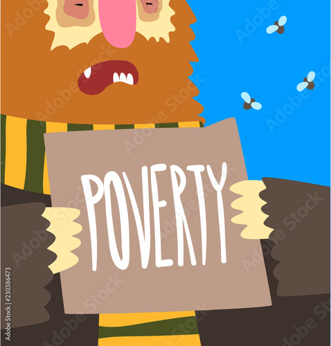 Poverty, social problem, help to homeless people poster banner template vector Illustration