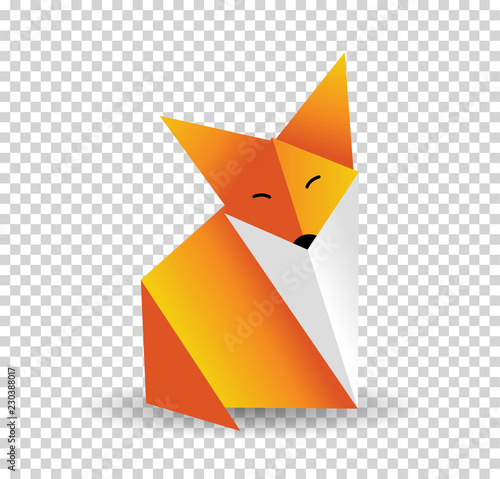 Origami fox vector. Orange, foxy and white color.