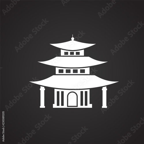 Asian traditional house on black background icon