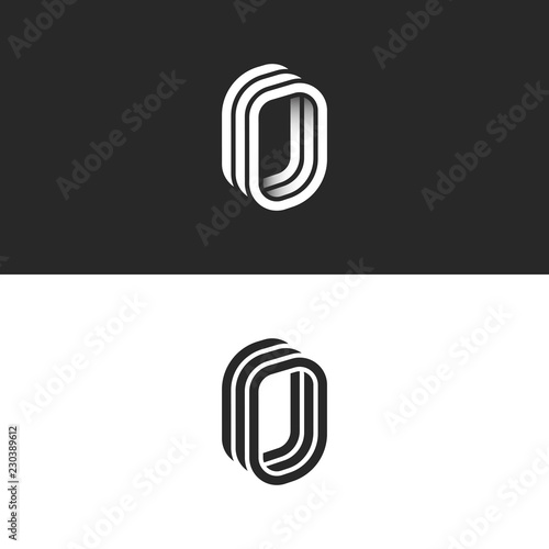 Isometric letter O initial or number zero monogram, creative 3d door logo, smooth perspective shape linear design template photo
