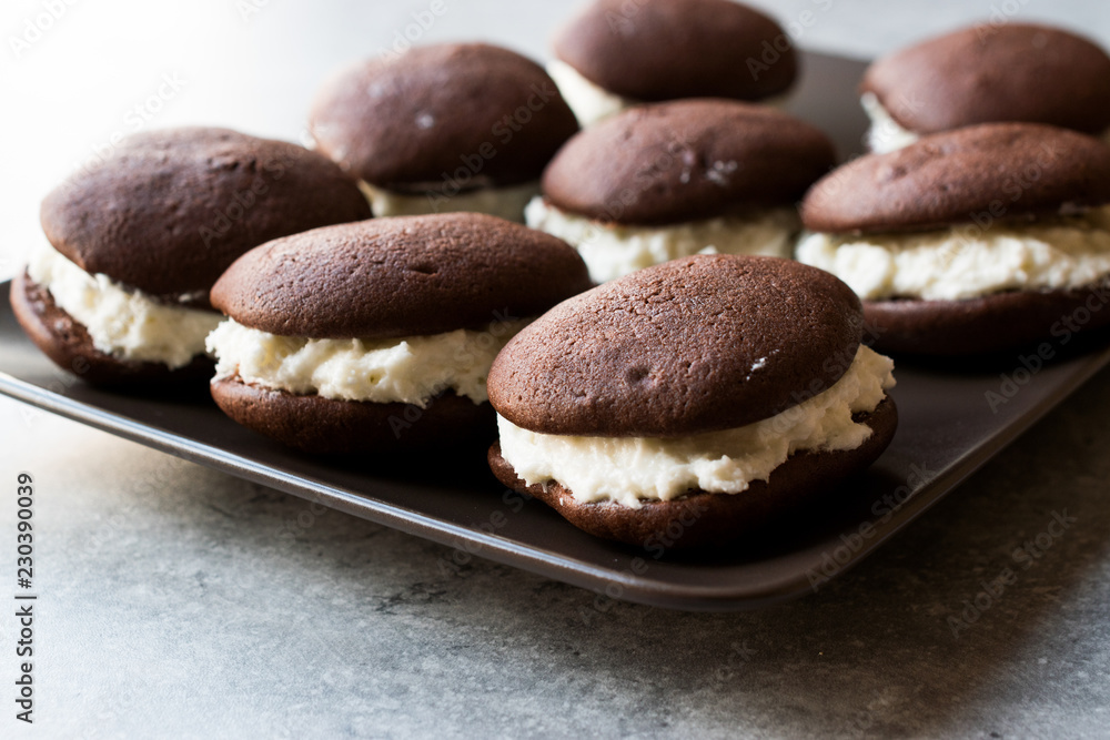 Homemade Chocolate Pies Filled with Vanilla Butter Cream. Homemade Chocolate Pies Filled with Vanilla Butter Cream.