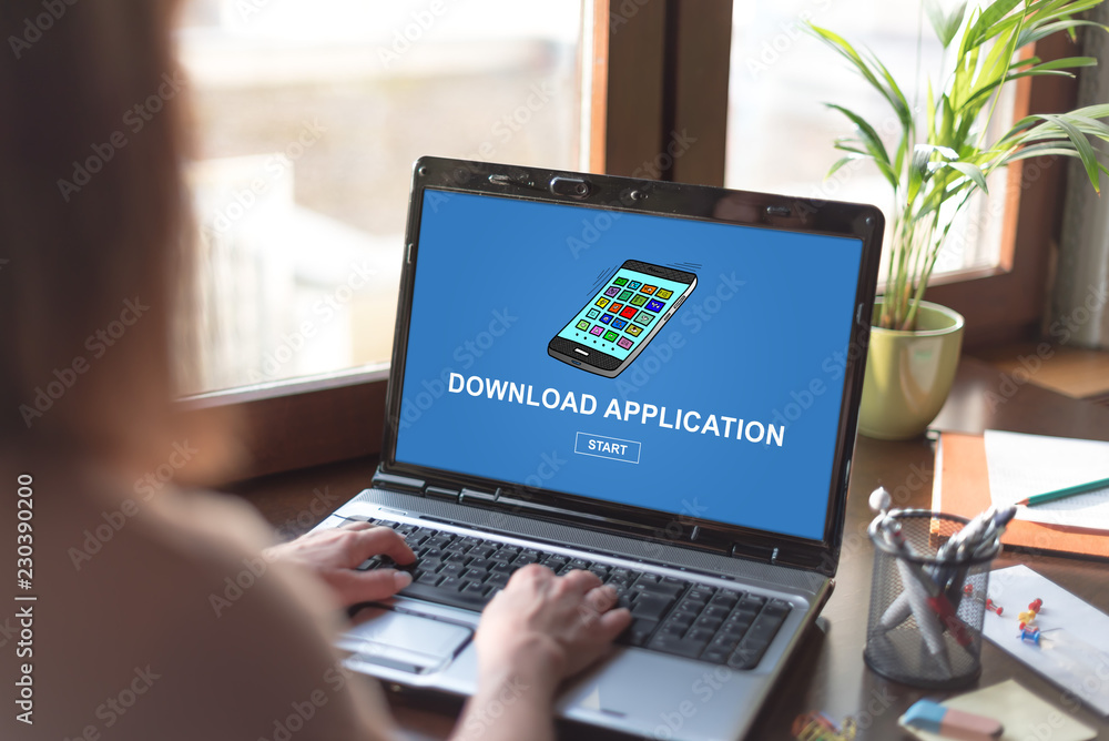 Download application concept on a laptop screen Download application concept on a laptop screen