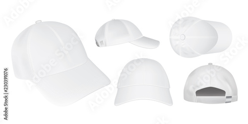white caps from different sides on a white background