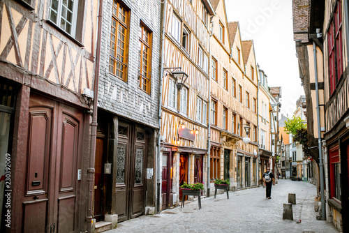 Ancient half-timbered houses on the street of the old town in Rouen city  the capital of Normandy region in France