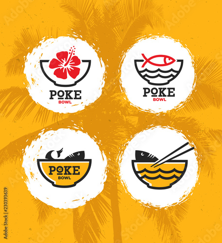 Poke Bowl Hawaiian Cuisine Restaurant Vector Design Element. Healthy Food Menu Creative Rough Illustration