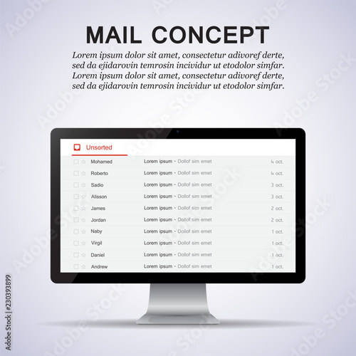 Computer monitor with email blank template internet. Interface for incoming mail message
