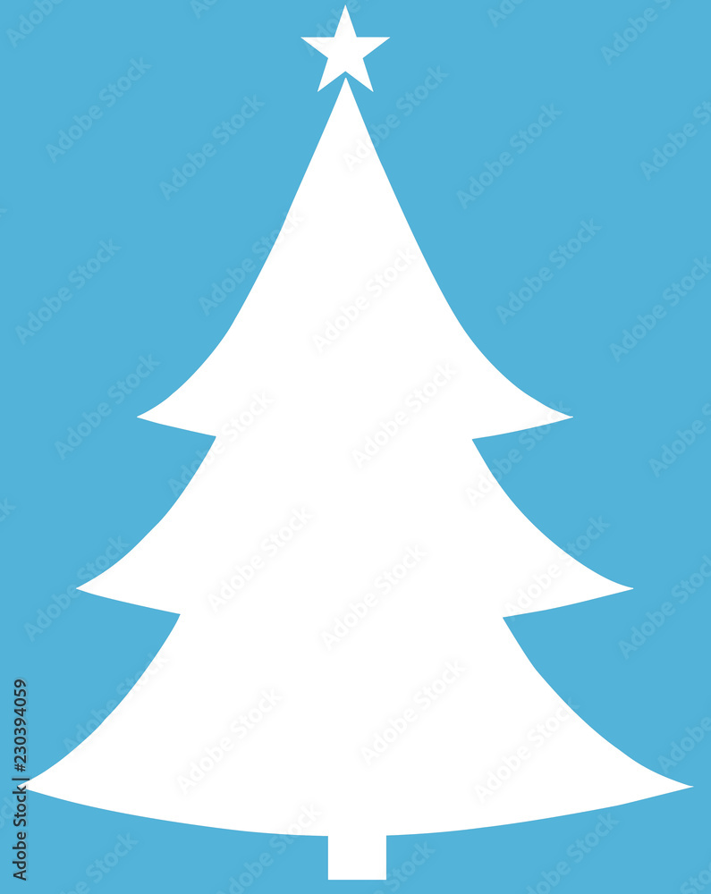 Fototapeta premium Christmas Tree White Flat Icon On Blue Background