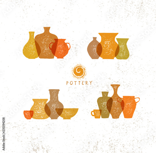 Handmade Clay Pottery Workshop. Artisanal Creative Craft Sign Concept. Organic Illustration
