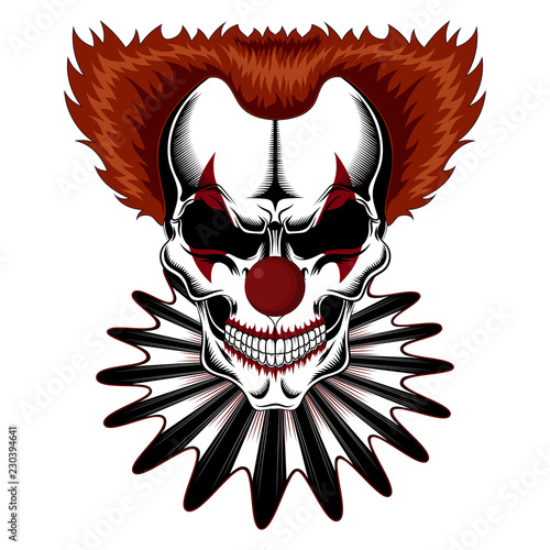 Vector image of a skull of a clown in a jabot.