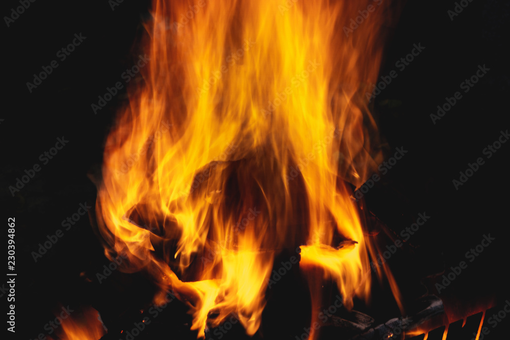 burning red wood, charcoal covered with fire burning red wood, charcoal covered with fire