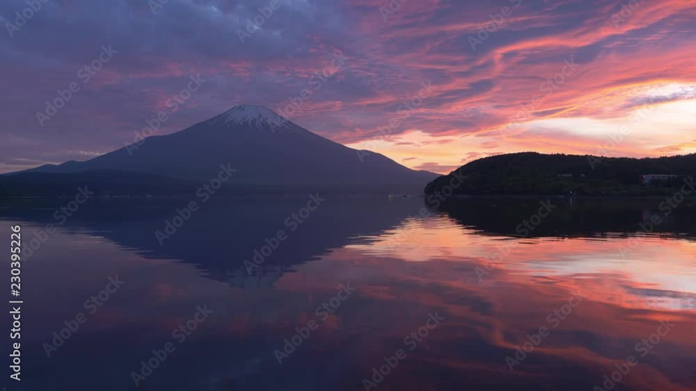 Mt. Fuji and a Burning Sky Reflected in Lake Yamanaka at Sunset (time lapse) Mt. Fuji and a Burning Sky Reflected in Lake Yamanaka at Sunset (time lapse)