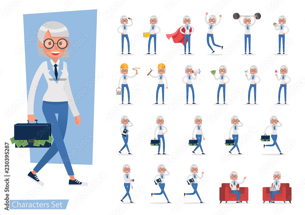 set of Business Woman showing different gestures character vector design. no6