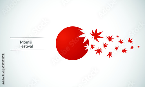 Stylized Japanese flag, devoted to traditional Momiji (Japanese maple) autumn festival. Colorful cector illustration for web and printing.