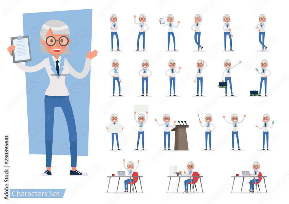 set of Business Woman showing different gestures character vector design. no7