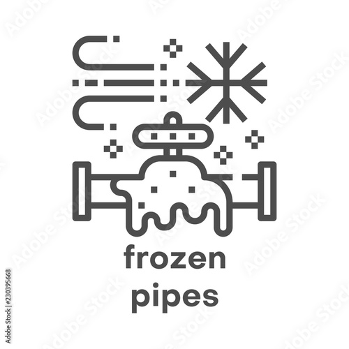 Simple modern line icon. Plumbing sign. Vector illustration. Frozen pipes symbol.