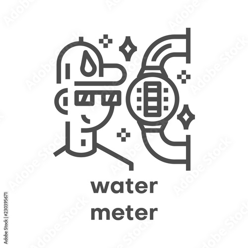 Simple modern line icon. Plumbing sign. Vector illustration. Water meter symbol.
