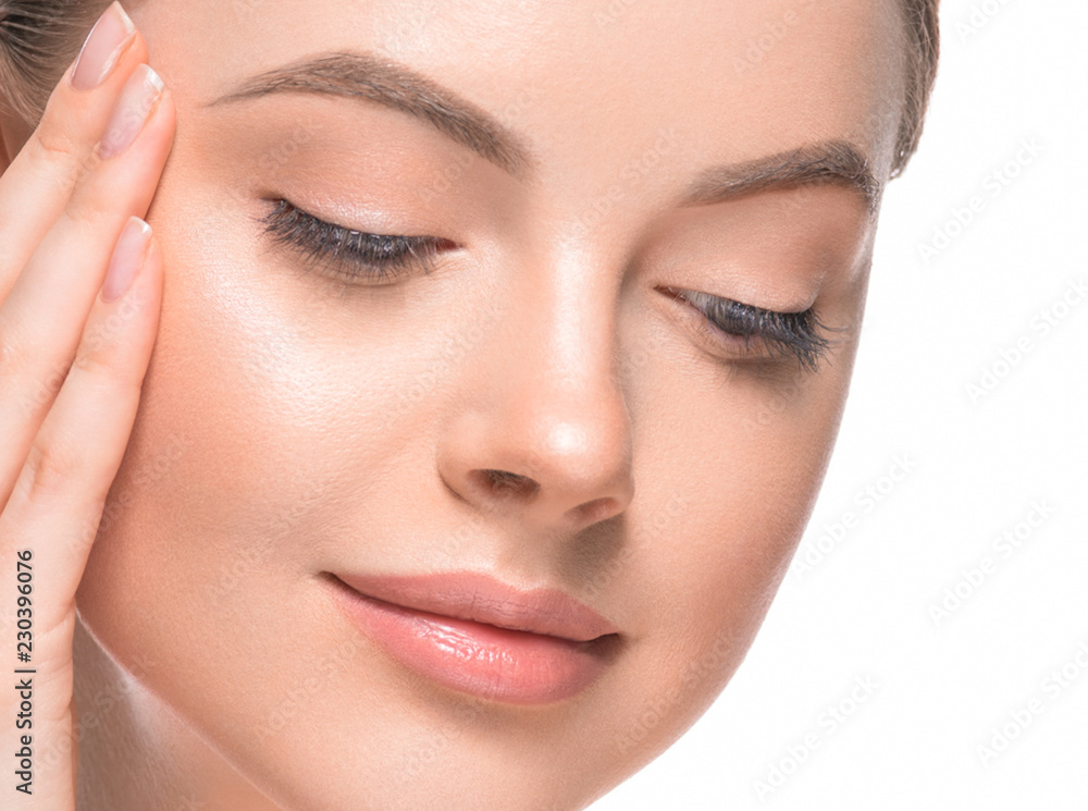 Beauty healthy skin closeup face woman natural makeup eyes and lips Beauty healthy skin closeup face woman natural makeup eyes and lips