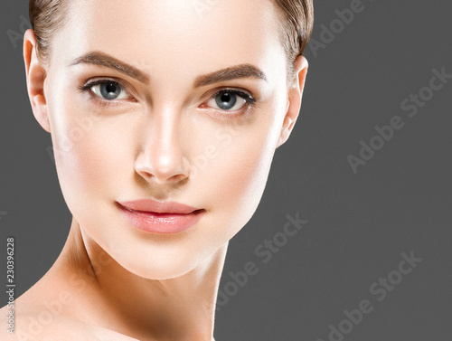 Beauty healthy skin closeup face woman natural makeup eyes and lips