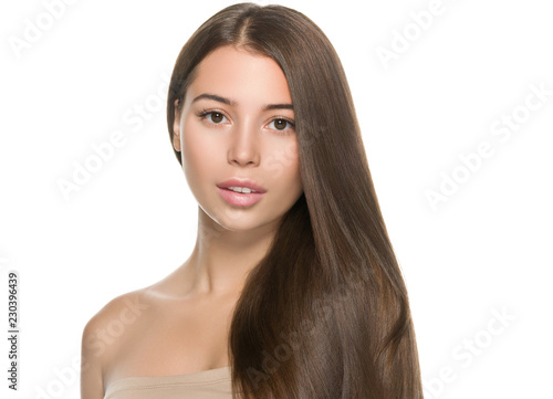 Smooth hair woman brunette with long hairstyle fly hair beauty