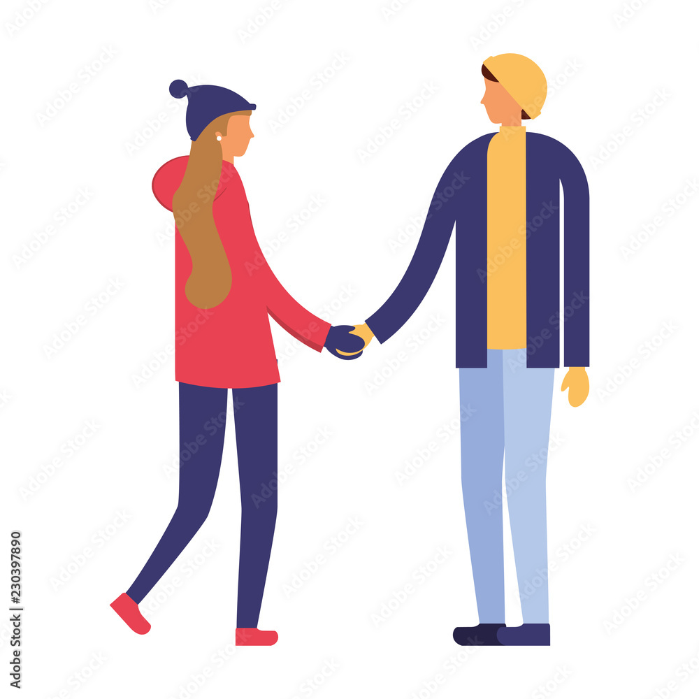 couple holding hands with winter clothes couple holding hands with winter clothes
