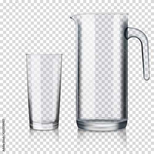 realistic transparent jug and glass empty isolated