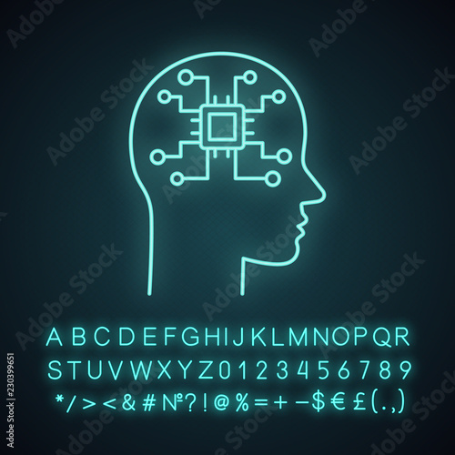 Artificial intelligence neon light icon