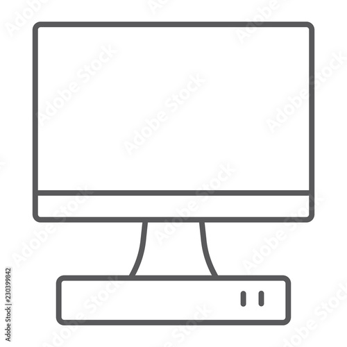 TV thin line icon, monitor and media, television sign, vector graphics, a linear pattern on a white background.