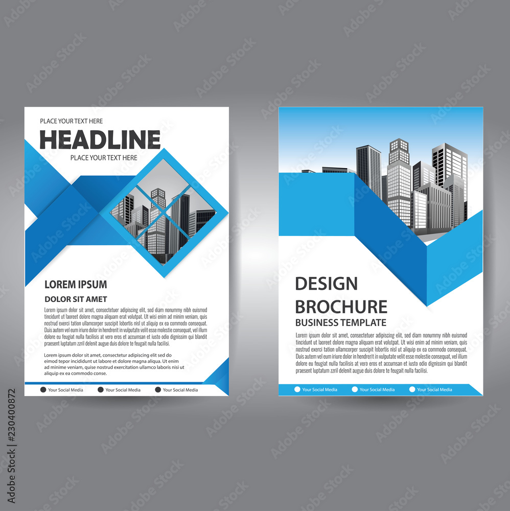 Brochure template layout, cover design annual report, magazine, flyer or booklet in A4 with blue geometric shapes on polygonal background Brochure template layout, cover design annual report, magazine, flyer or booklet in A4 with blue geometric shapes on polygonal background