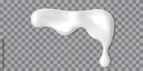 Dripping white cream or yoghurt icing drops. Vector paint stain or yogurt splash illustration for background design. Realistic milk horizontal border. Mayonnaise repeatable blobs