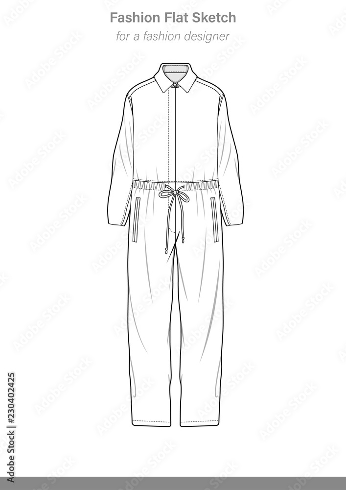 Jumpsuit Fashion flat technical drawing vector template Stock Vector |  Adobe Stock