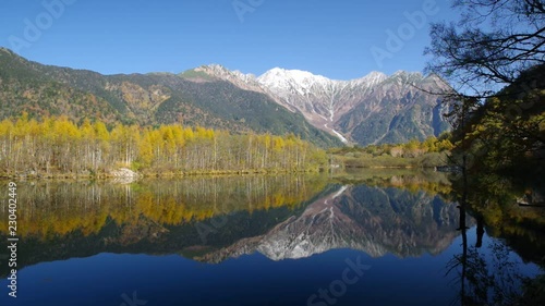紅葉の上高地　大正池と穂高連峰