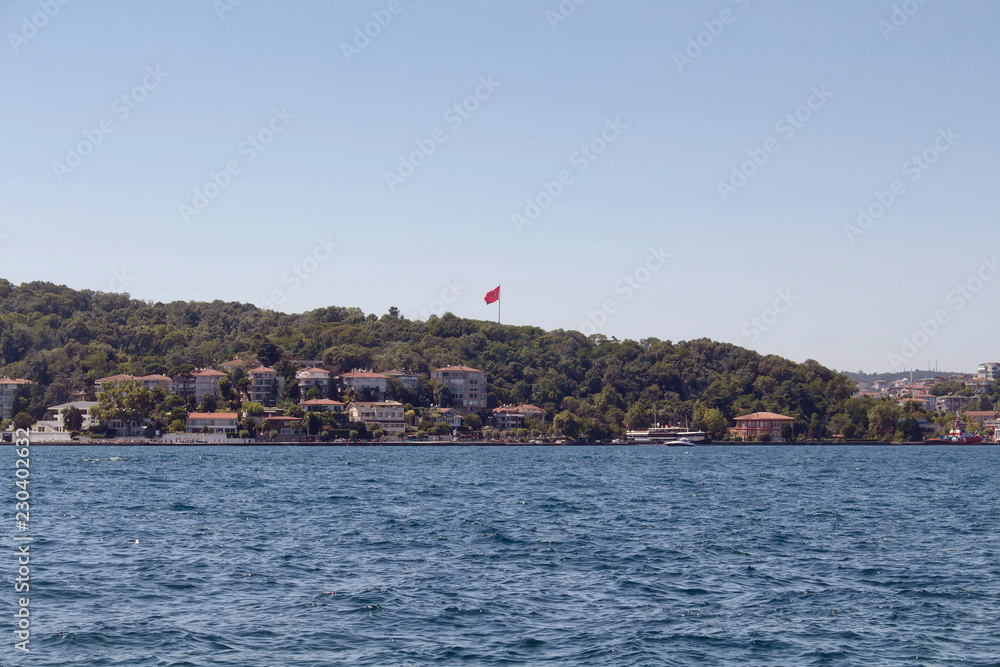 View of Bosphorus and European side in a sunny summer day in Istanbul.
