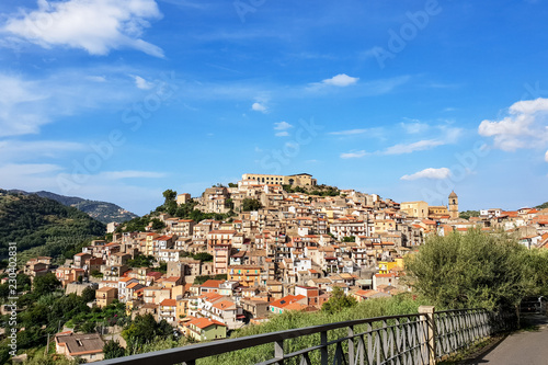 View of San Piero Patti, a beautiful village in the Nebrodi Mountains Park in Sicily, province of Messina, Italy