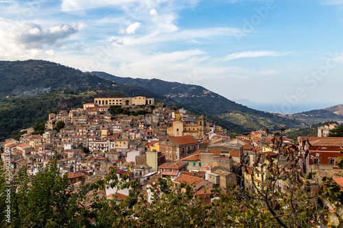 View of San Piero Patti, a beautiful village in the Nebrodi Mountains Park in Sicily, province of Messina, Italy