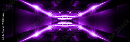Fototapeta Naklejka Na Ścianę i Meble -  Empty stage background in purple color, spotlights, neon rays. Abstract background of neon lines and rays.