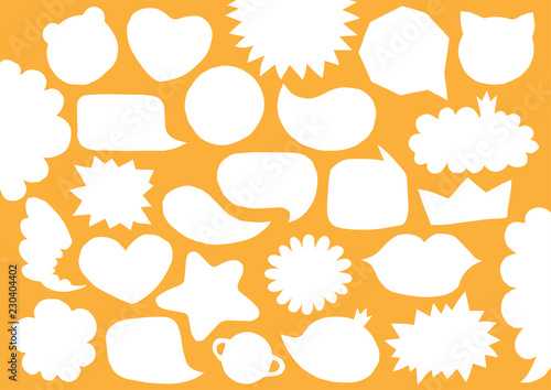 Collection of vector blank empty white paper cut speech bubbles. Set distorted trendy shapes. Kids comics stickers forms
