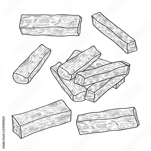 Log, firewood. Sketch. Set.