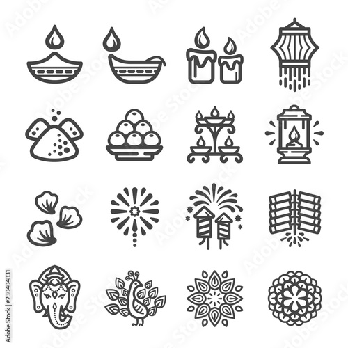 happy diwali festival and celebration icon set,vector and illustration