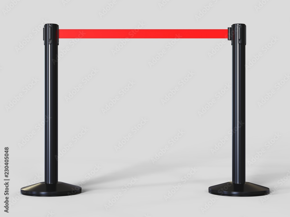Stainless Chrome Pole with extending blank ribbon. 3d render illustration. Stainless Chrome Pole with extending blank ribbon. 3d render illustration.