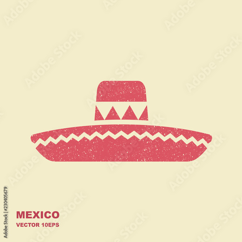 Mexican Sombrero hat flat vector icon with scuffed effect