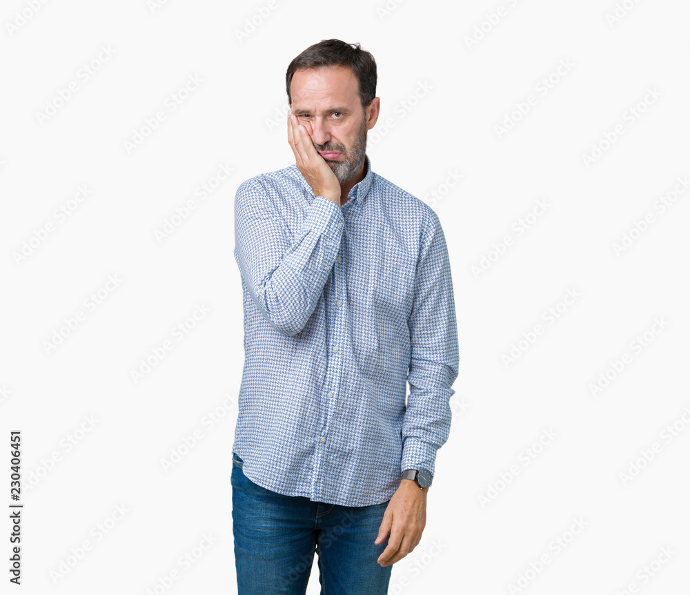 Handsome middle age elegant senior man over isolated background thinking looking tired and bored with depression problems with crossed arms. Handsome middle age elegant senior man over isolated background thinking looking tired and bored with depression problems with crossed arms.