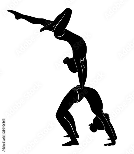 Gymnasts acrobats vector black silhouette