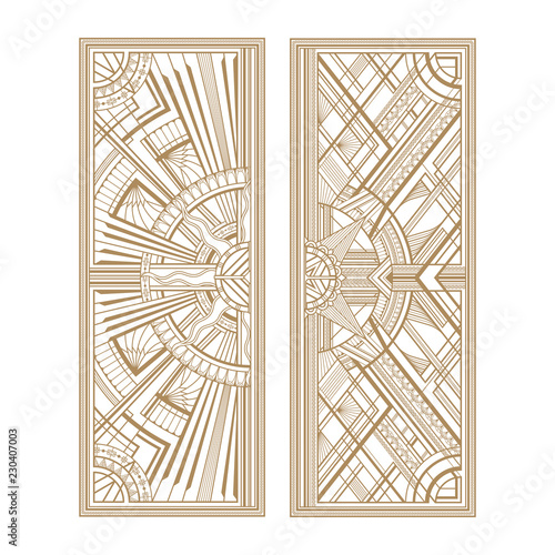 Gray art deco panels isolated on white background