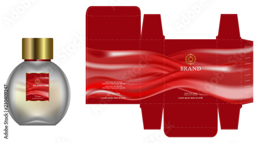 Packaging design, Label on cosmetic container with red luxury box template. illustration vector.